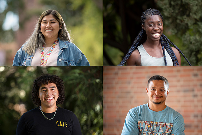 a grid of four images that are portraits of faces that represent campus students of color