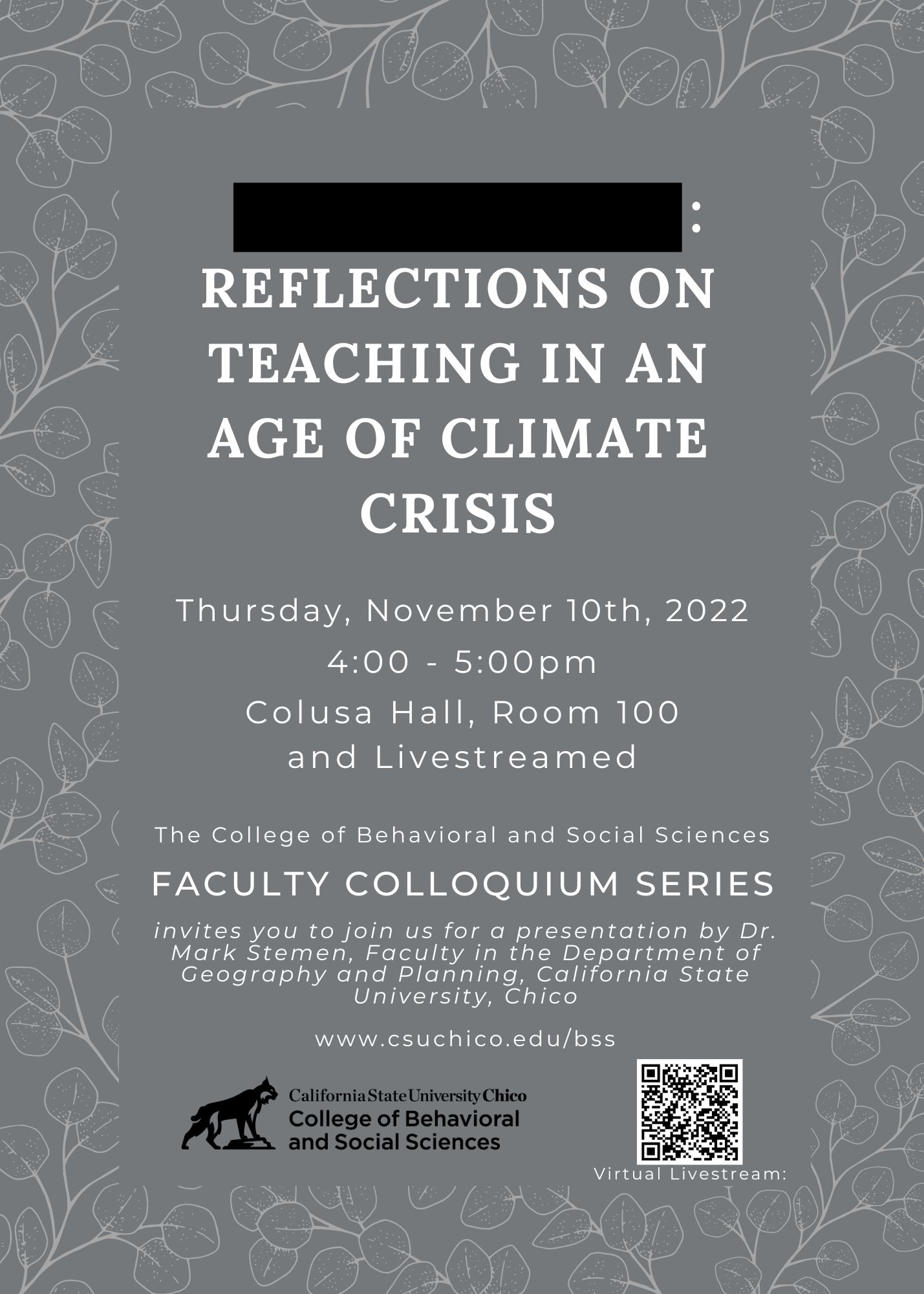 event flier for 2022 faculty colloquium, text indicated to the left of this image