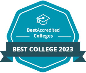 Circle that says "Best online degree programs 2023"