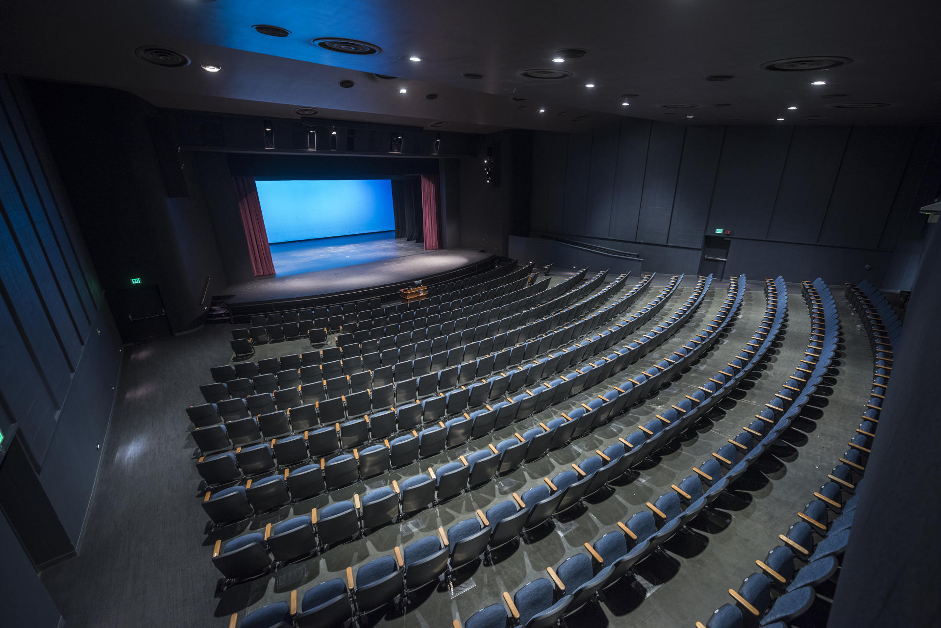 The Harlan Adams Theatre with 486 blue seats