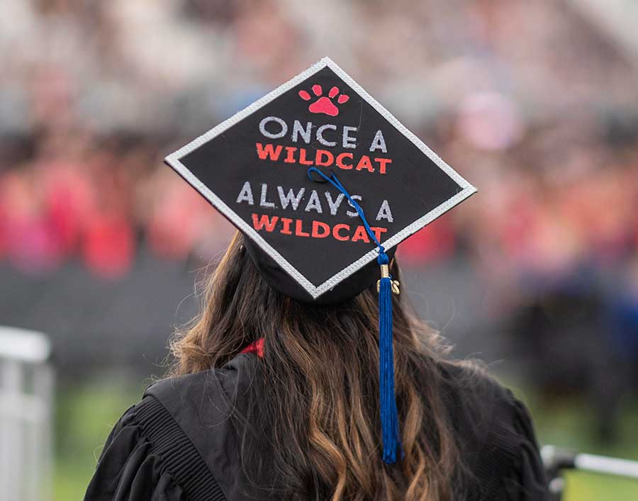 Grad cap that reads Once a Wildcat, Always a Wildcat