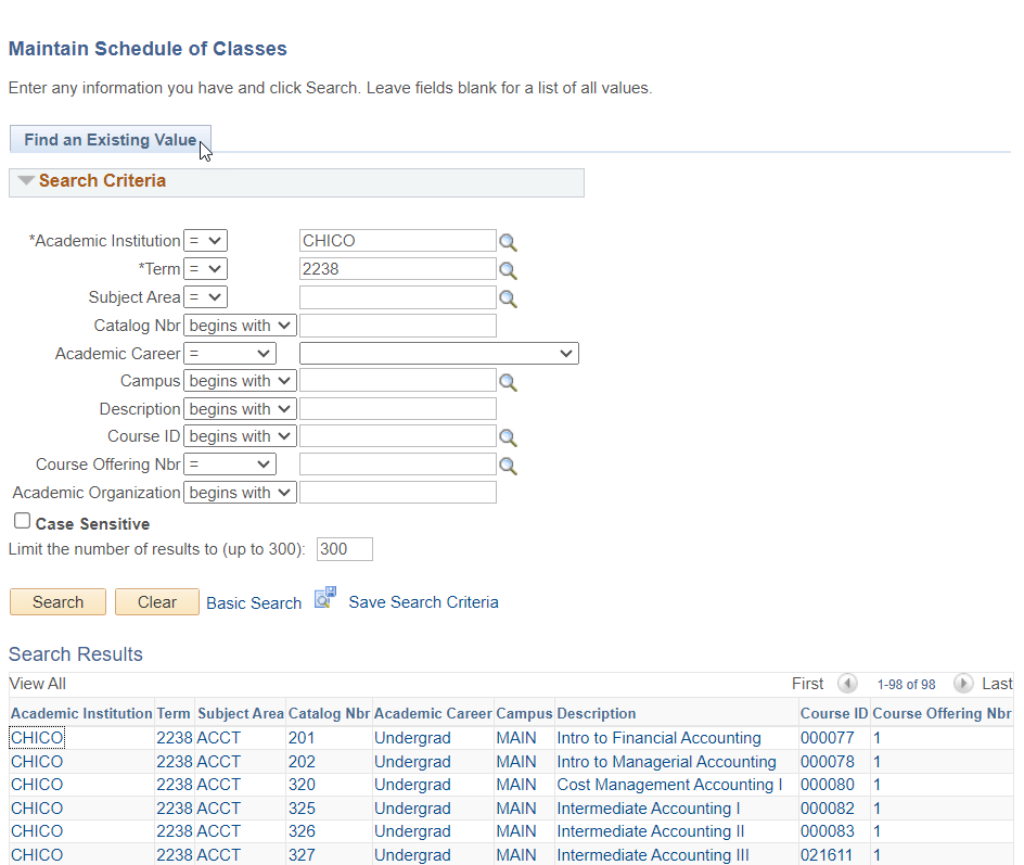 Screenshot of Maintain Schedule