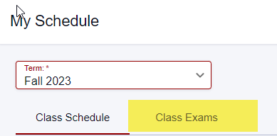 Screenshot of class exams tab in Student Center