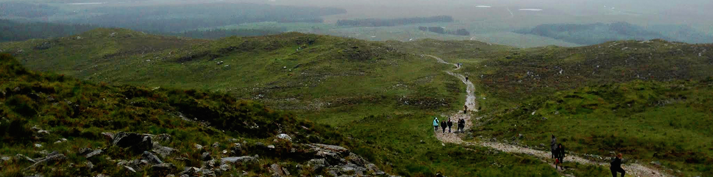 study abroad students walking rural paths in Ireland. 