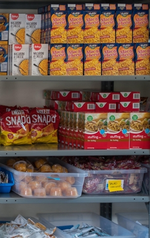 Various food items on the shelves