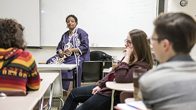 Dr. Nandi Crosby engaged with students ina Sociology class