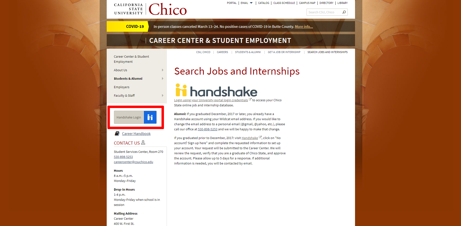 Handshake Description Page from Chico State
