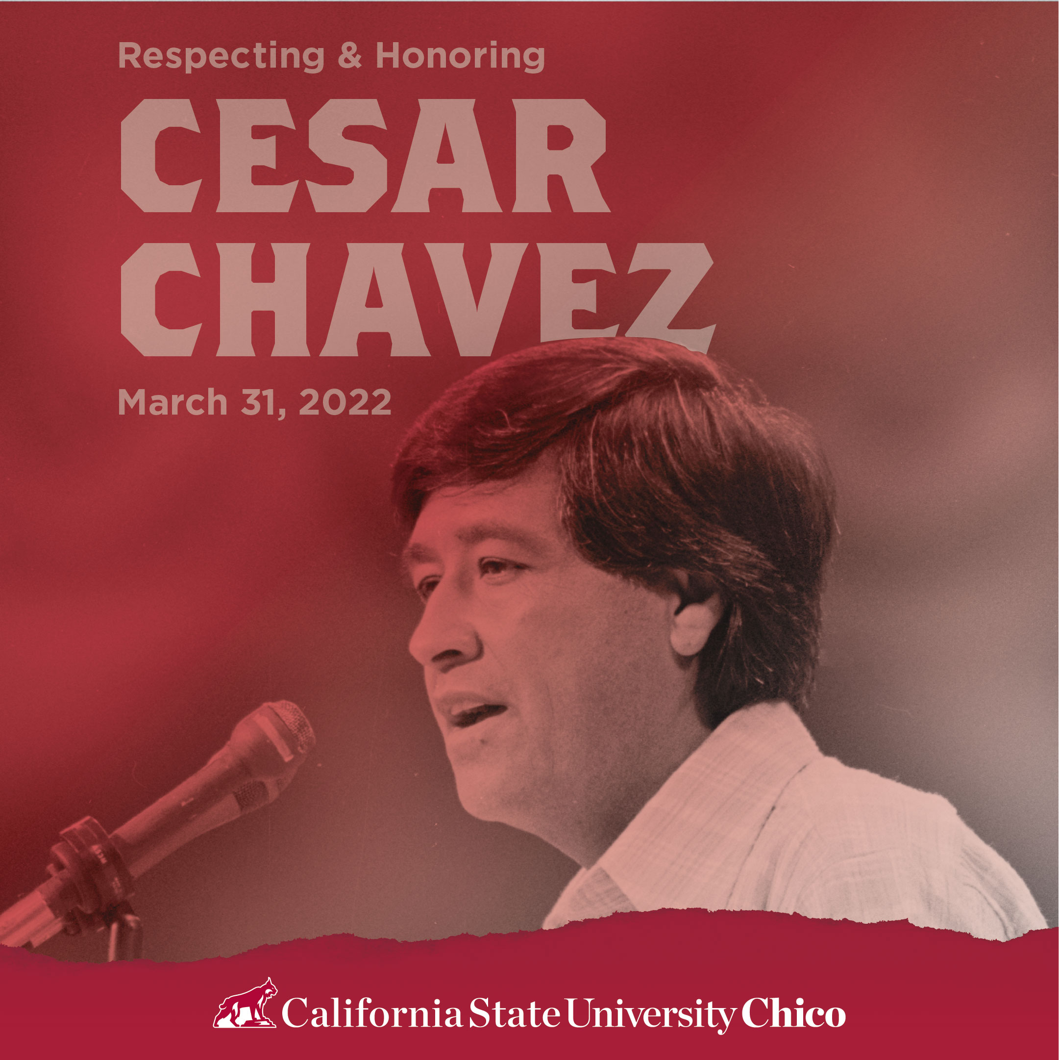 image of cesar chavez speaking at a microphone. 