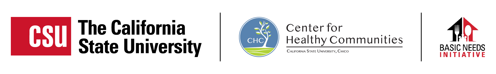 Logos of CSU, CHC, and Basic Needs Initiative