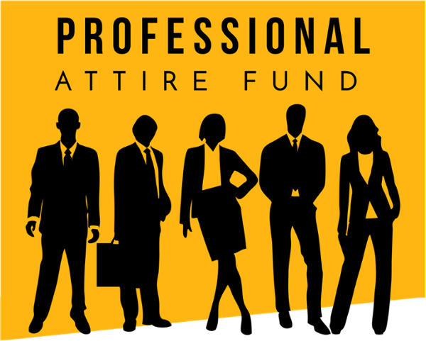 Silhouettes of people in business clothing attire, with the text 