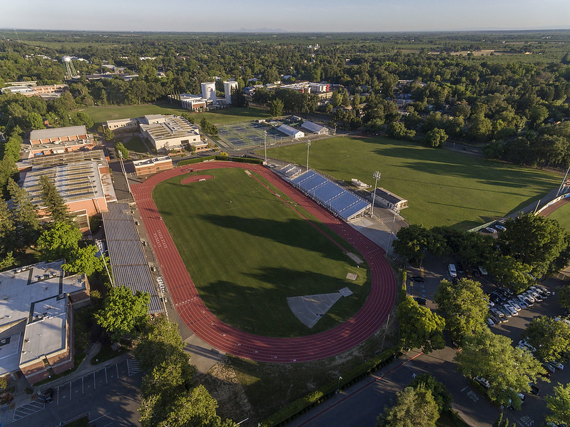 Aerial view of university stadium