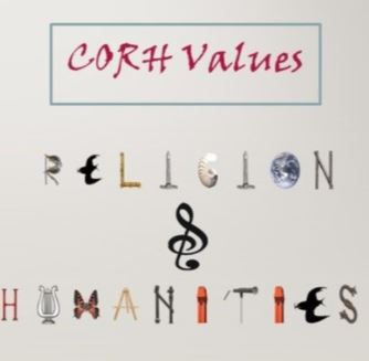 decorative letters of podcast title corh values humanities and religion