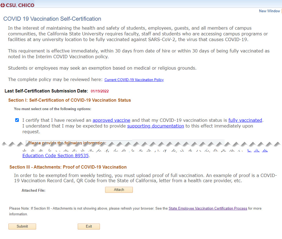 Screenshot showing vaccine form in PeopleSoft