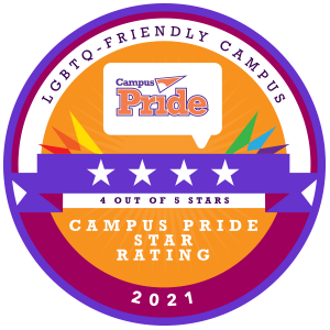 Campus Pride badge for 4-star rating for LGBTQ-friendly campus