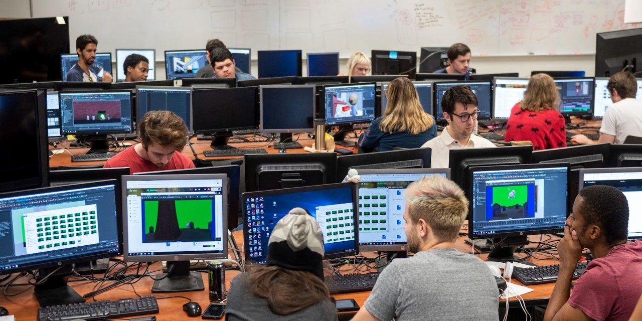 People working in a computer lab