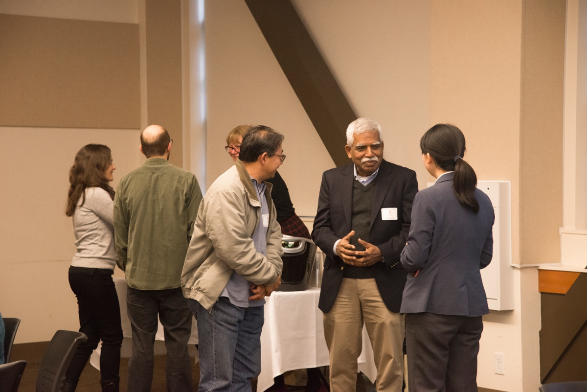 faculty socializing during the 2018 Newly Promoted Faculty Reception.