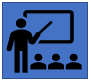 Person teaching on a screen to others icon.