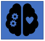 Brain with cogs working and a heart on both sides icon.