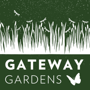 silhouettes of butterflies and grass against a green background. text reads: Gateway Gardens