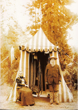 John and Annie Bidwell photographed with their tent in 1898