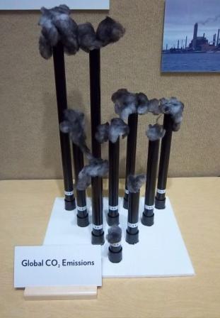 Images of smoke stacks at the Climate Science exhibit