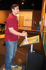 Students interact with one of the portions of the Sportsology exhibit