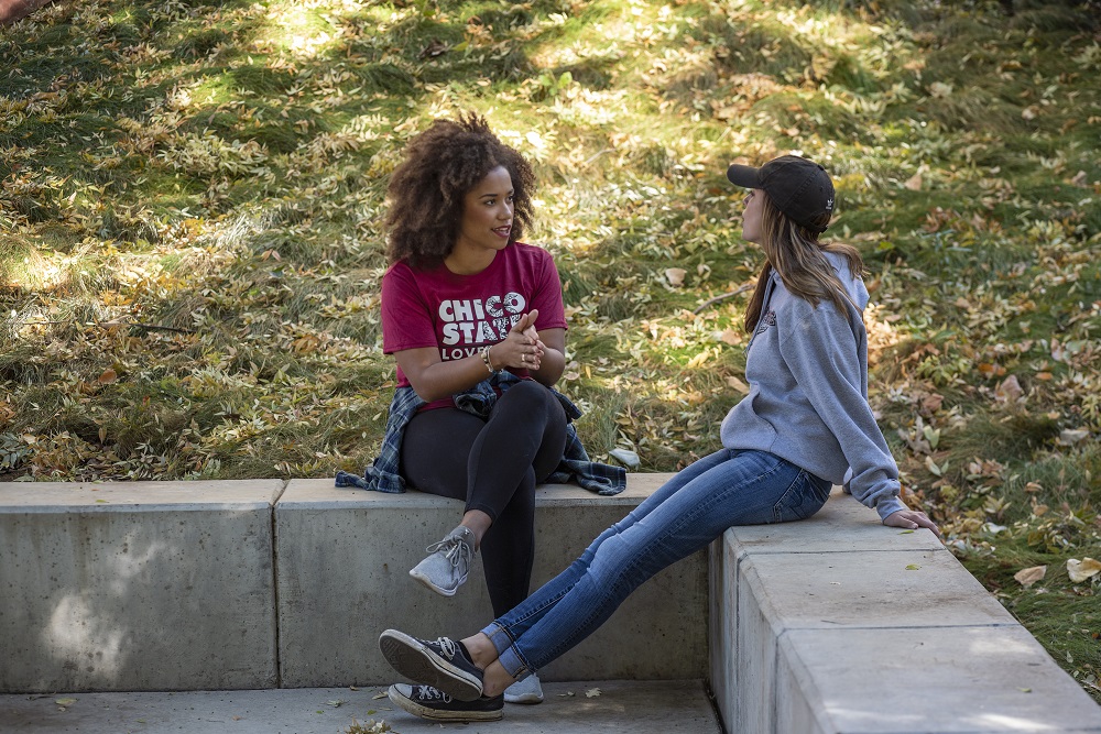 Students chatting at CSU, Chico