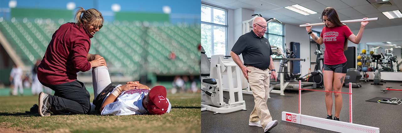 Athletic trainers work with athletes in the field and in the gym.