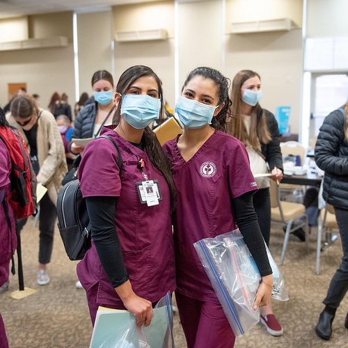 Nursing students Janet Curial (left) and Petah Keshavarz (right) attend an orientation class with Enloe Hospital on Tuesday, January 26, 2021 in Chico, Calif.