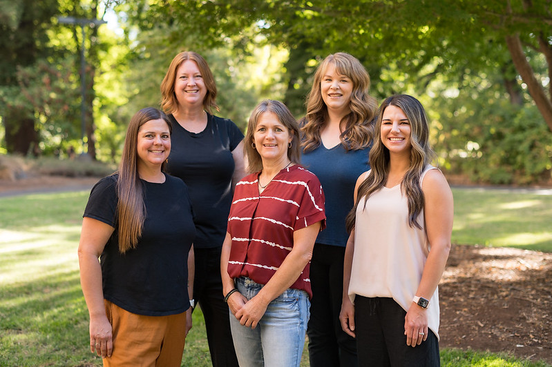 School of Social Work (SWRK) Title IV-E Staff Jené Rabo, Meka Klungtvet-Morano, Chelsea Cornell, Nica Digmon, and Heather Krystek-Duenas (left to right) photographed on Thursday, August 25, 2022 in Chico, Calif.
