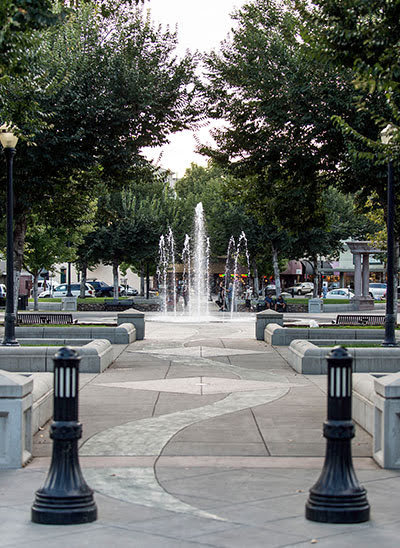 Plaza Fountains in downtown Chico