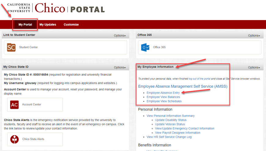 View of My Portal My Employee Information