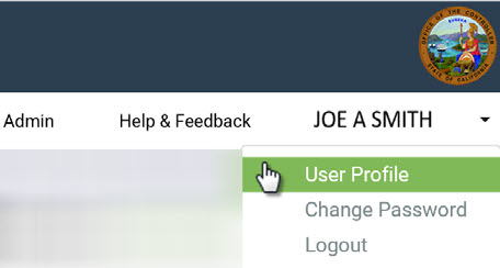 User profile menu with User Profile label highlighted