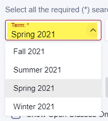 Spring 2021 Term selected in this example
