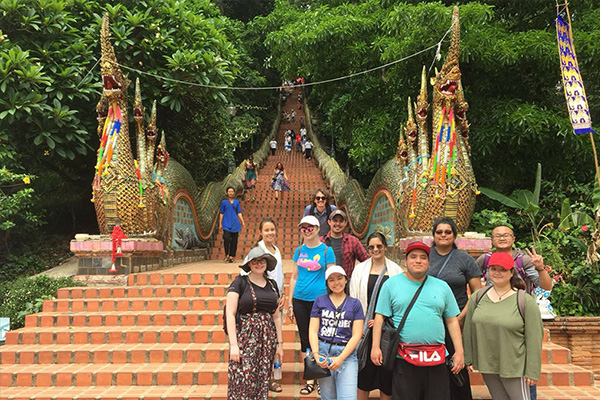 Chico State students at the Doi Suthep Temple in Thailand in 2019.