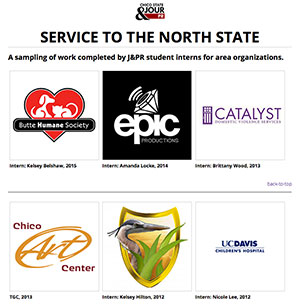 A sampling of work completed by J&PR student interns for area organizations.