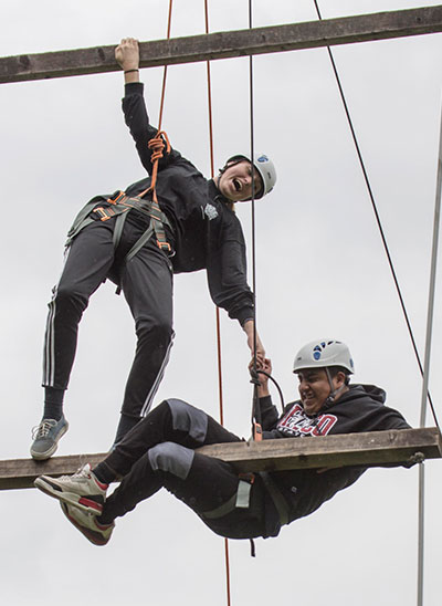 two students in the rope tower