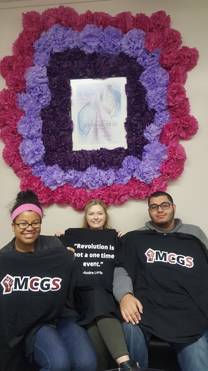 Fall 2017 Interns Barbara, Caroline, and Jaime pose with the MCGS Shirts