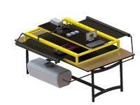 Computer render of yellow frame with attached electronics and tank