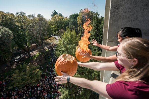 SPS students participating in the annual pumpkin drop
