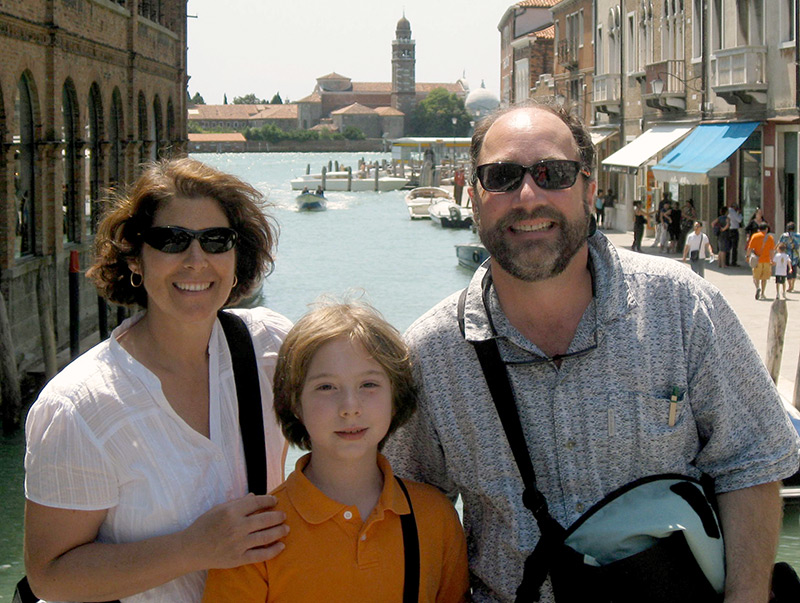 Professor Diana Dwyre in Venice with husband, Joe, and son, Quinn