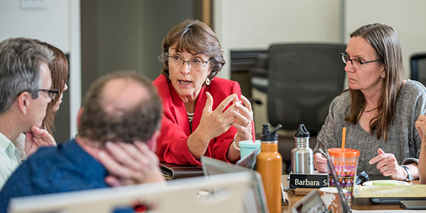 Gayle Hutchinson at an Academic Senate meeting