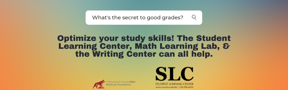 Optimize your study skills! The Student Learning Center, Math Learning Lab, and the Writing Center can all help.