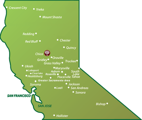 Map of Northern California with dot for RCNP locations