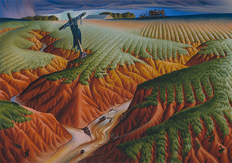 The painting 'The Crucified Land' by Alexandre Hogue showig erosion of farmland