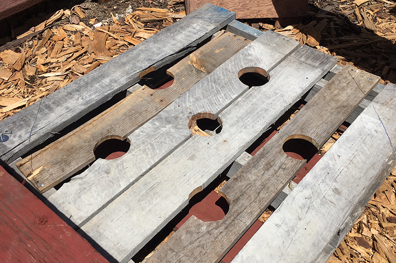 Boards with holes cut out, ready to use to build a bioreactors.