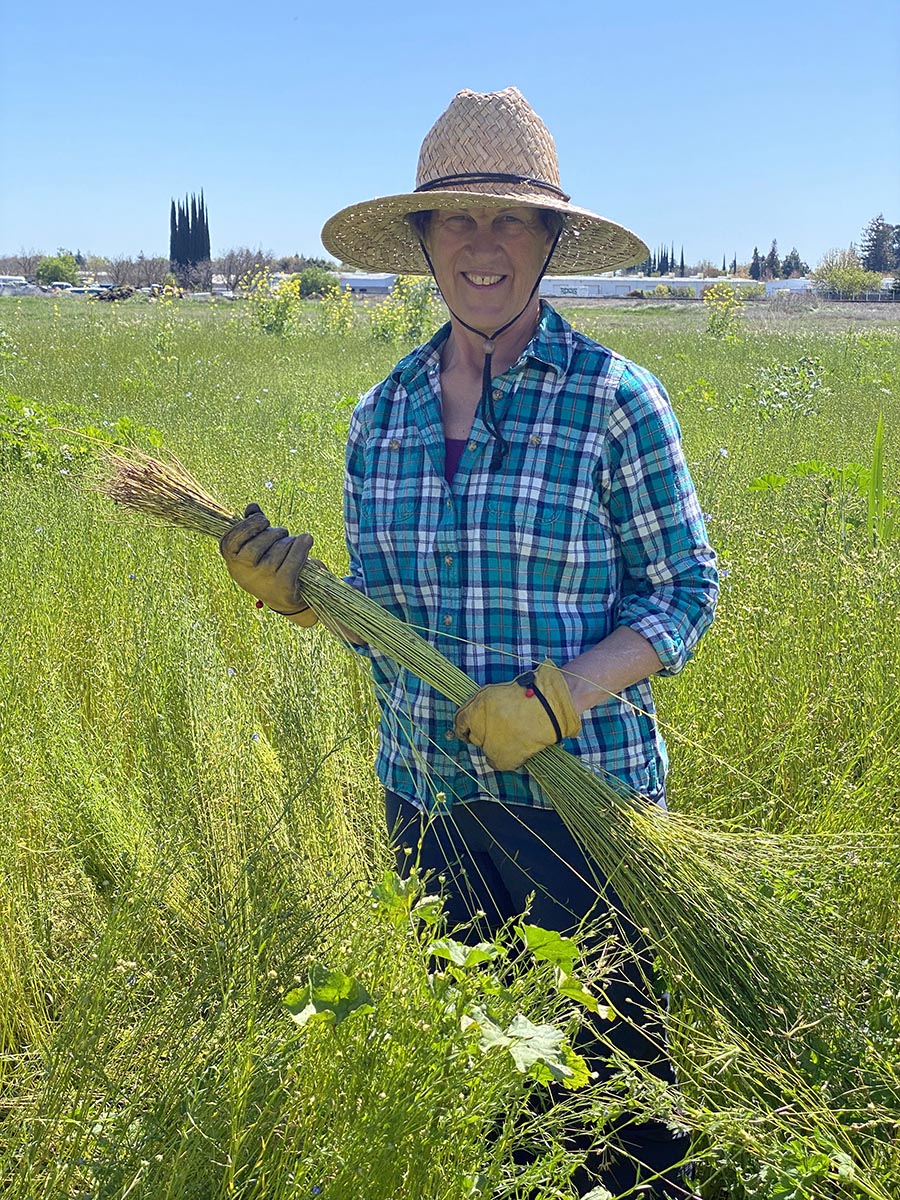 Sandy Fisher in the flax field