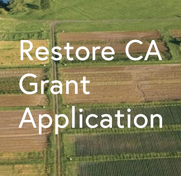 The words "Restore CA Grant Application" over farmer fields