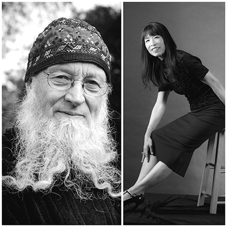 Terry Riley (left) and Gloria Cheng (right) in black and white