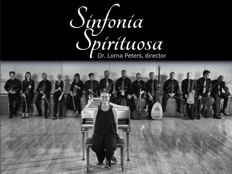 The Sinfonia Spirituosa with one member sitting in front of a piano